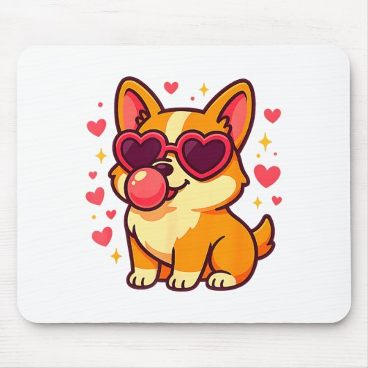Cute Corgi Valentine Puppy With Heart Sungles  Muismat (Voorkant)
