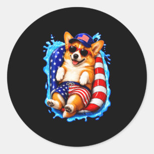 Cute corgi voor vrouwen met zonnebril patriottisch ronde sticker