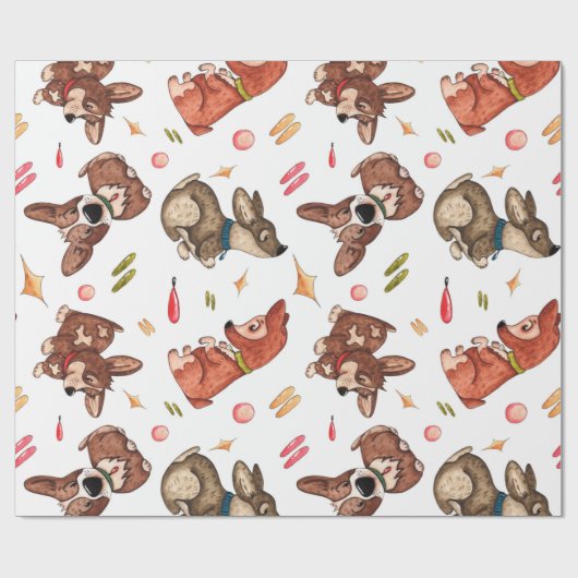 Cute Corgi Waterverf Gift Wrap Cadeaupapier (Vlak)
