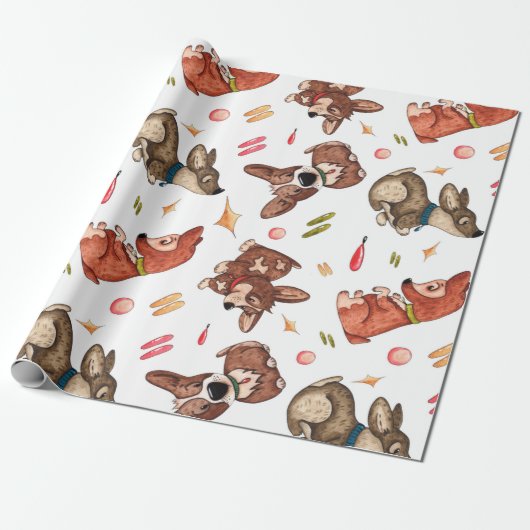Cute Corgi Waterverf Gift Wrap Cadeaupapier (Uitgerold)