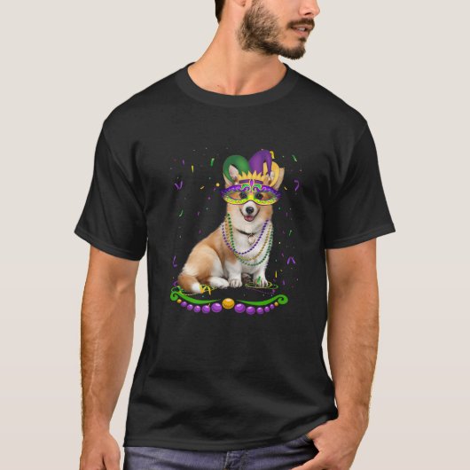 Cute Corgi Wearing Carnival Mask Mardi Gras Dogs L T-shirt (Voorkant)