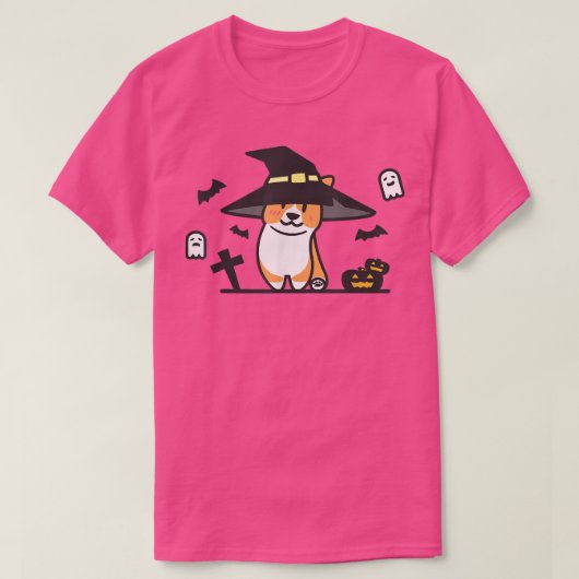 Cute Corgi Witch Spooky Ghost Bat Pumpkin Horwee T-shirt (Design voorkant)