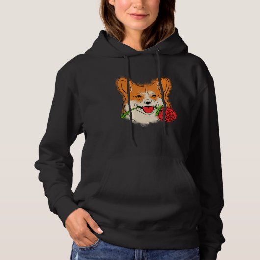 Cute Corgi with a Rose for Corgi owners Hoodie (Voorkant)