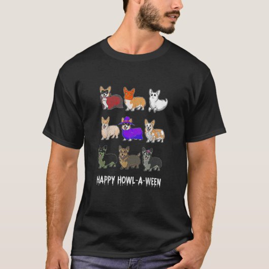 Cute Corgis Dog Halloween Happy Howl o between Sca T-shirt (Voorkant)
