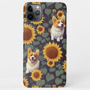 Cute Corgis Enchanted Sunflower Garden Drawing iPhone 11Pro Max Hoesje