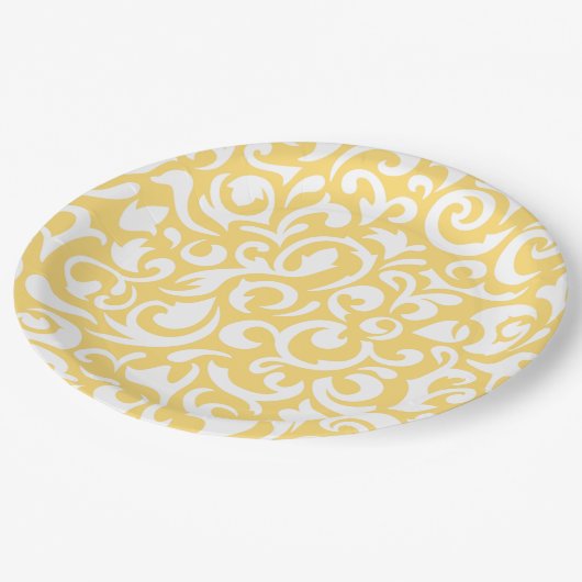 Cute Corn Yellow White Damask Floral Pattern Papieren Bordje (Gekanteld)