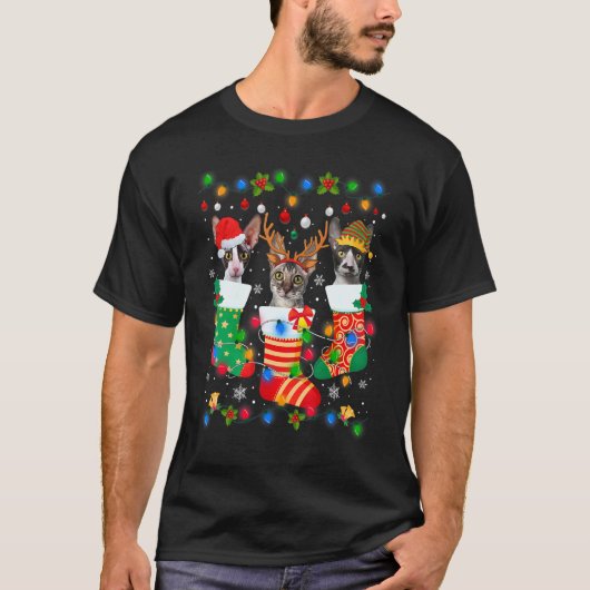 Cute Cornish Rex Kat Kittens Kerst Soks Xmas T-shirt (Voorkant)
