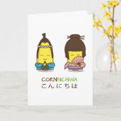 Cute Cornnichiwa Good Day Corn Greeting Card Kaart (Gele Bloem)