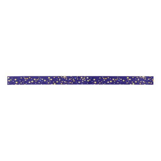 Cute Cosmic Pattern Sterrennacht Galaxy Navy Blue Satijnen Lint (Voorkant)
