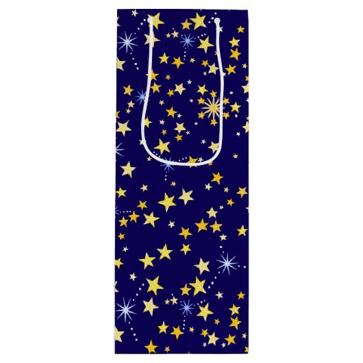 Cute Cosmic Pattern Sterrennacht Galaxy Navy Blue Wijn Cadeautas (Voorkant)