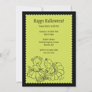 Cute Costume Girls Halloween Party Invitations Kaart