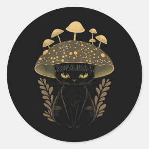 Cute Cottagecore Aesthetic Cat Mushroom Women Kids Ronde Sticker