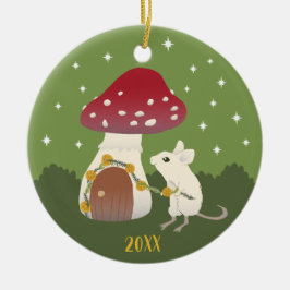 Cute Cottagecore Mouse Red Mushroom House Green Keramisch Ornament