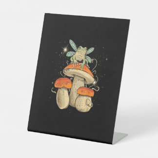 Cute Cottagecore Mushroom Frog Goblincore Style Reclamebord Met Voetstuk