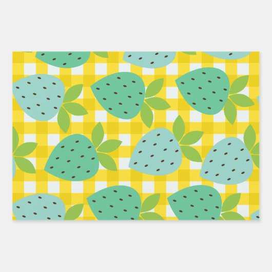 Cute Cottcore  aardbeien Pset Yellow Inpakpapier Vel (Voorkant 3)
