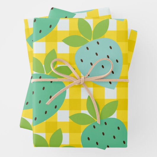 Cute Cottcore  aardbeien Pset Yellow Inpakpapier Vel (In situ)