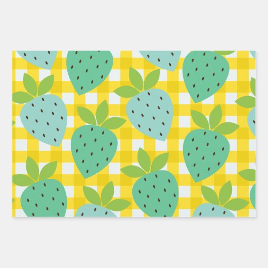 Cute Cottcore  aardbeien Pset Yellow Inpakpapier Vel (Voorkant)