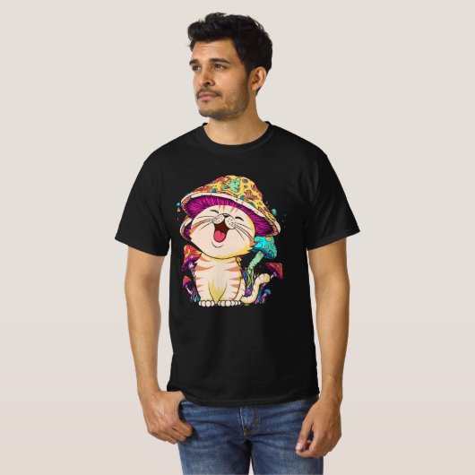 Cute Cottcore Aesthethetisch Cat Mushroom fairycor T-shirt (Voorkant volledig)