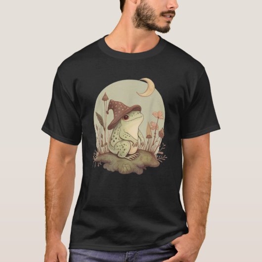 Cute Cottcore Aesthetic Frog Mushroom Moon Witc T-shirt (Voorkant)
