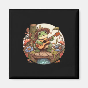 Cute Cottcore Aesthetische kikker die Banjo op zij Magneet