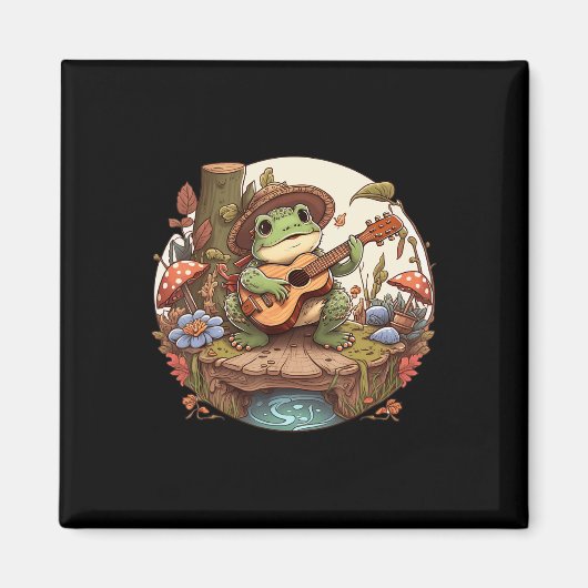 Cute Cottcore Aesthetische kikker die Banjo op zij Magneet (Voorkant)