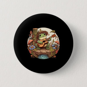 Cute Cottcore Aesthetische kikker die Banjo op zij Ronde Button 5,7 Cm