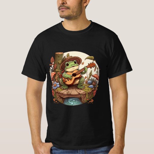 Cute Cottcore Aesthetische kikker die Banjo op zij T-shirt (Voorkant)