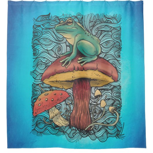 Cute Cottcore kikker met paddenstoeldesign Douchegordijn (Voorkant)