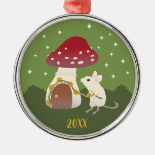 Cute Cottcore muis Red Mushroom House Green Metalen Ornament