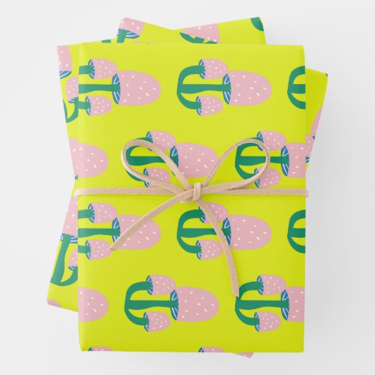 Cute  Cottcore Padroom Geel en Roze Inpakpapier Vel (In situ)