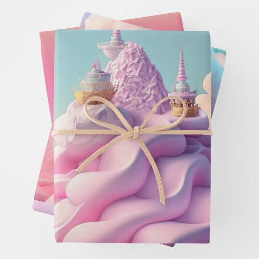 Cute Cotton Snoep Clouds Wrapping Paper Set (In situ)