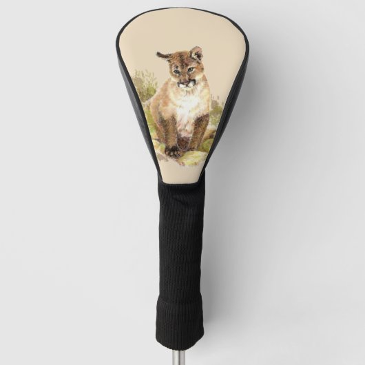 Cute Cougar Mountain Lion Cat Kitten Waterverf Golfheadcover (Voorkant)
