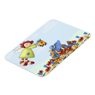 Cute Country Angel Watering Flowers Magneet