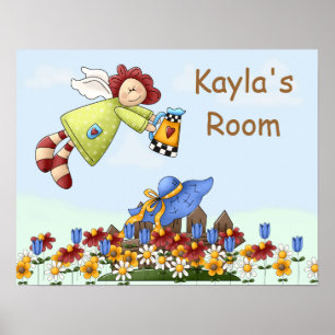 Cute Country Angel Watering Flowers Poster