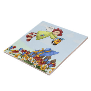 Cute Country Angel Watering Flowers Tegeltje