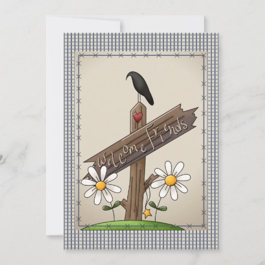 Cute Country Blue Gingham Checks Baby shower Kaart (Voorkant)