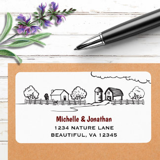 Cute Country Boerderij Black, White en Red Address Etiket