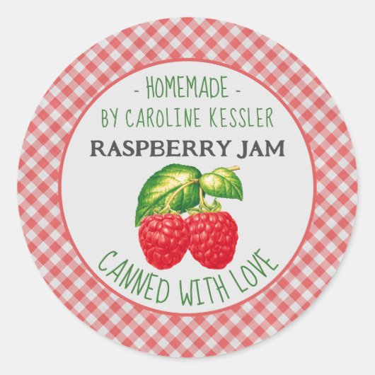 Cute Country Boerderij Home Made Raspberry Jam Can Ronde Sticker (Voorkant)