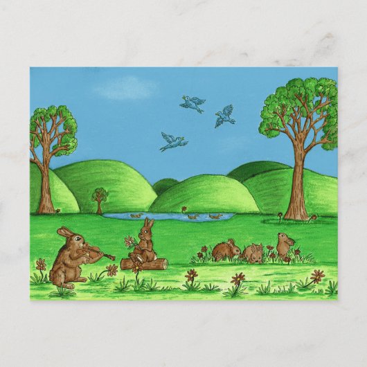 Cute Country Bunnies geïllustreerd Briefkaart (Voorkant)