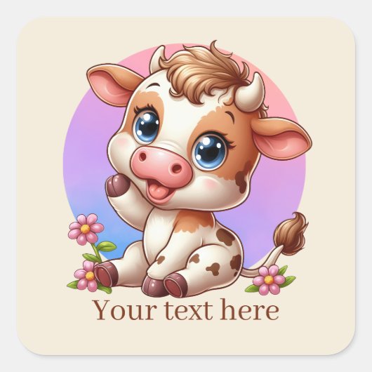 Cute Country cow add text Vierkante Sticker (Voorkant)