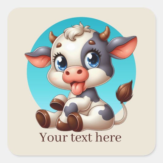 Cute Country cow add text Vierkante Sticker (Voorkant)