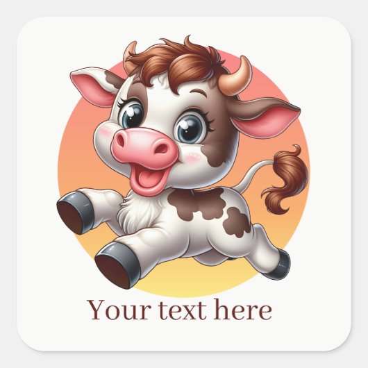 Cute Country cow add text Vierkante Sticker (Voorkant)