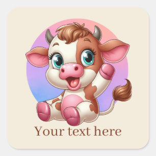 Cute Country cow add text Vierkante Sticker