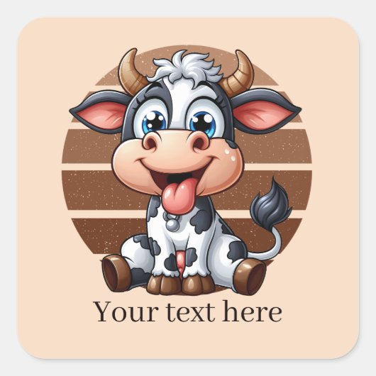 Cute Country cow add text Vierkante Sticker (Voorkant)