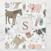 Cute country farm Monogram Animals Wijn Etiket (Enkel label)