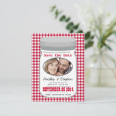 Cute Country Gingham Mason Jar Save the Date (Staand voorkant)
