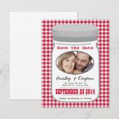 Cute Country Gingham Mason Jar Save the Date (Voorkant / Achterkant)