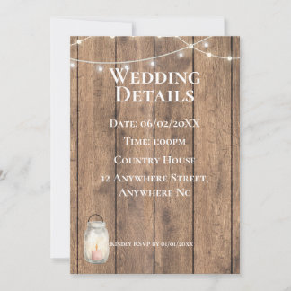 Cute Country Huwelijksdetails kaart | Rustieke Bru