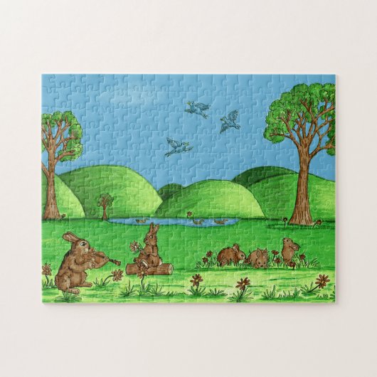 Cute Country Rabbits Jigzaag Puzzle met Gift Box Legpuzzel (Horizontaal)