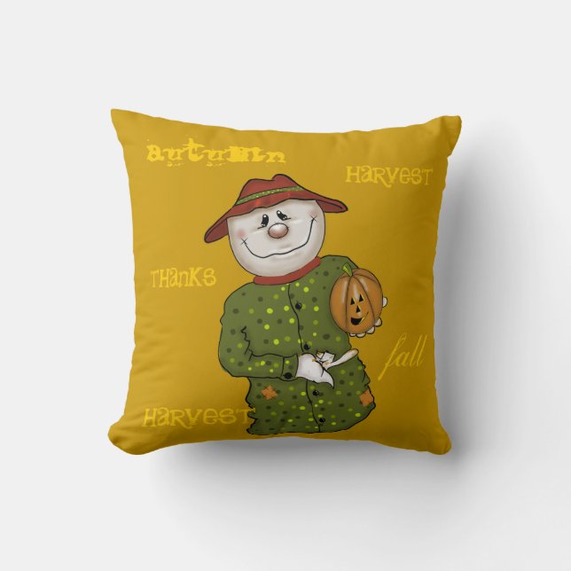 Cute Country Scarecrow Folk Art Throw Kussen (Voorkant)